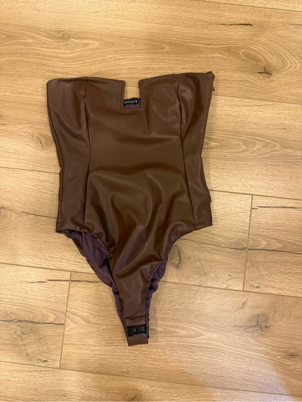 Zara Brown Faux-Leather Bodysuit